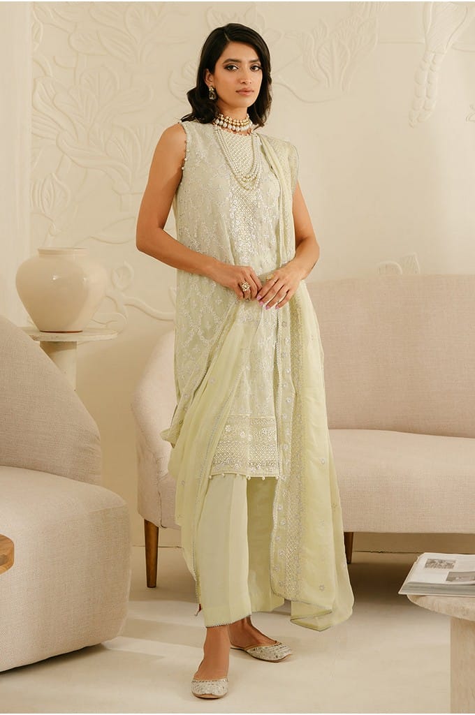 FOGGY DEWKIST-4PC CHIFFON EMBROIDERED SUIT || LUXE ATELIER-23 || CROSS STITCH in UK USA UAE online kapraye.com