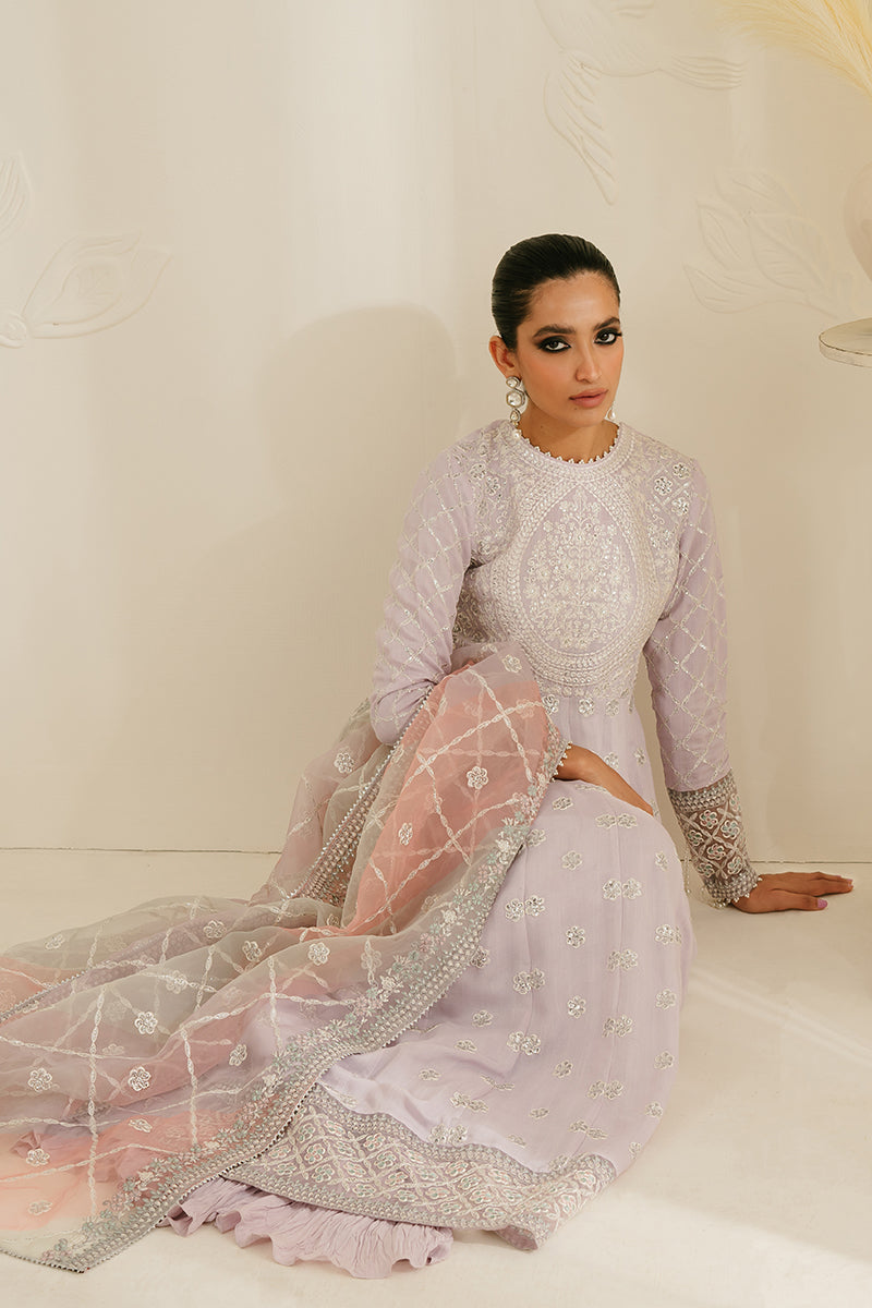 PASTEL MAUVE-3PC SILK EMBROIDERED SUIT || LUXE ATELIER-23 || CROSS STITCH in UK USA UAE online kapraye.com