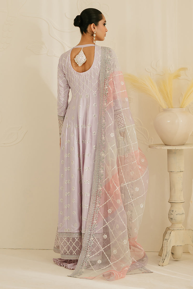 PASTEL MAUVE-3PC SILK EMBROIDERED SUIT || LUXE ATELIER-23 || CROSS STITCH in UK USA UAE online kapraye.com