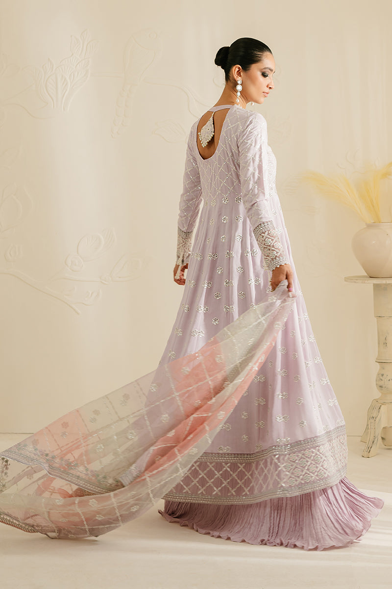 PASTEL MAUVE-3PC SILK EMBROIDERED SUIT || LUXE ATELIER-23 || CROSS STITCH in UK USA UAE online kapraye.com