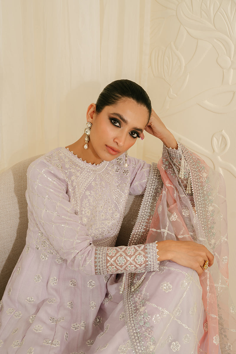 PASTEL MAUVE-3PC SILK EMBROIDERED SUIT || LUXE ATELIER-23 || CROSS STITCH in UK USA UAE online kapraye.com