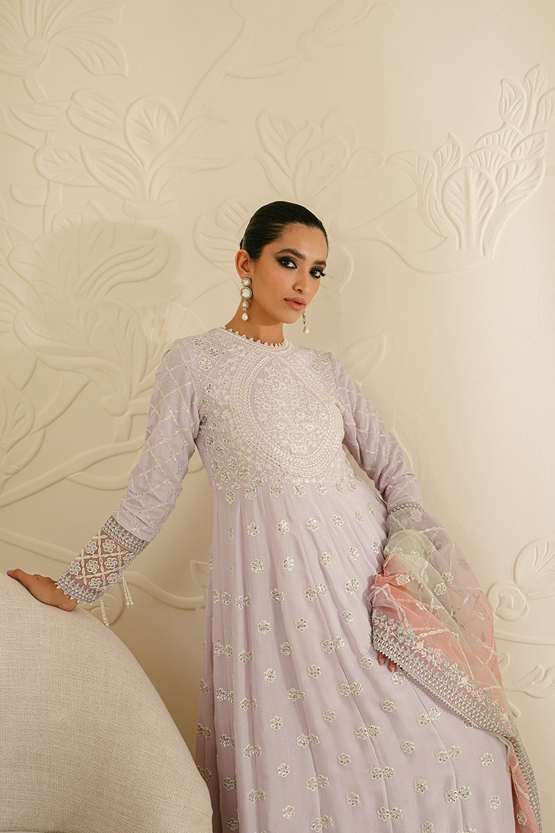 PASTEL MAUVE-3PC SILK EMBROIDERED SUIT || LUXE ATELIER-23 || CROSS STITCH in UK USA UAE online kapraye.com