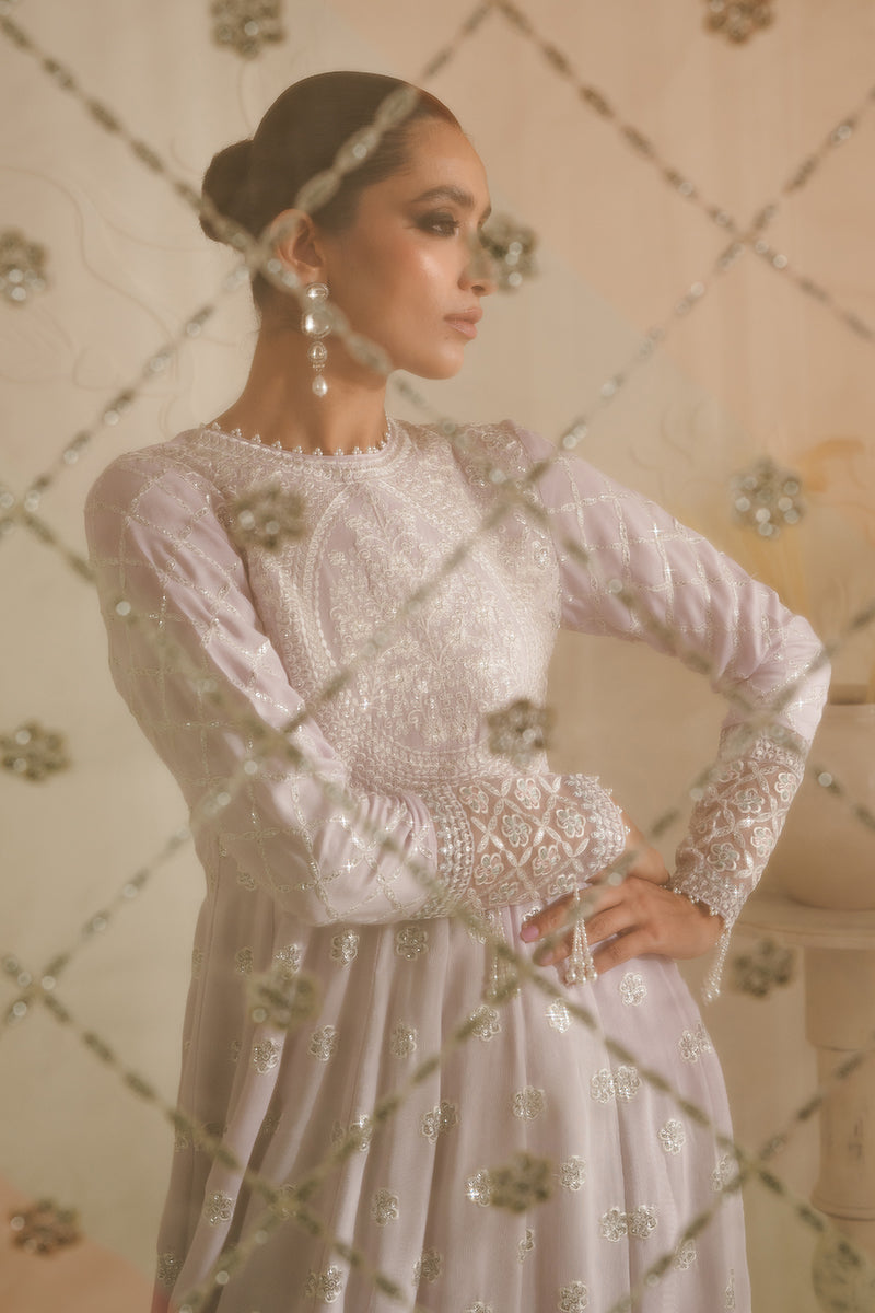 PASTEL MAUVE-3PC SILK EMBROIDERED SUIT || LUXE ATELIER-23 || CROSS STITCH in UK USA UAE online kapraye.com