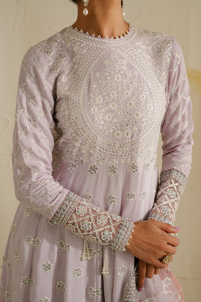 PASTEL MAUVE-3PC SILK EMBROIDERED SUIT || LUXE ATELIER-23 || CROSS STITCH in UK USA UAE online kapraye.com