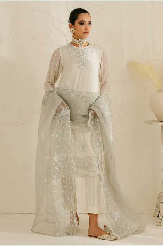 RISTINE GRIZZLED-4PC CHIFFON EMBROIDERED SUIT || LUXE ATELIER-23 || CROSS STITCH in UK USA UAE online kapraye.com