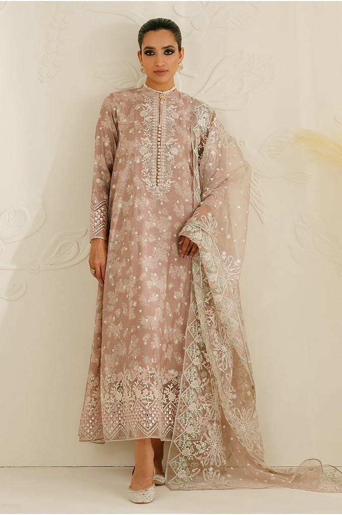 SOVRAN PINK-3PC SILK EMBROIDERED SUIT || LUXE ATELIER-23 || CROSS STITCH in UK USA UAE online kapraye.com