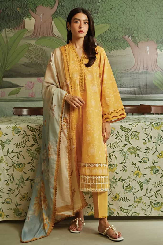TAN GOLD-3PC CAMBRIC SUIT || SEHER - UNSTITCHED CAMBRIC || CROSS STITCH in UK USA UAE online kapraye.com