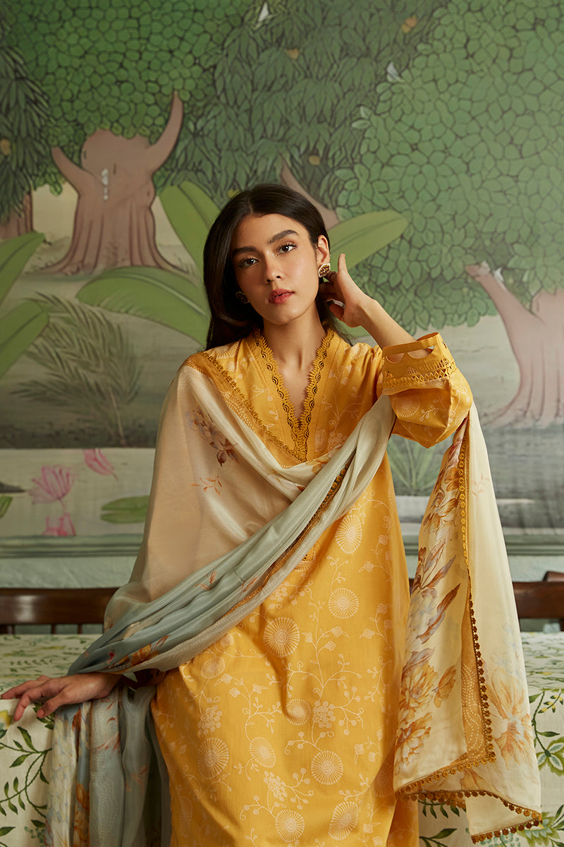 TAN GOLD-3PC CAMBRIC SUIT || SEHER - UNSTITCHED CAMBRIC || CROSS STITCH in UK USA UAE online kapraye.com