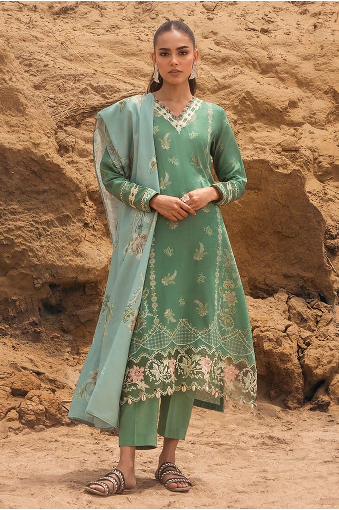 DREAM ORNATE-3PC SATIN PRINTED SUIT || COTTON SATIN UNSTITCHED-23 || CROSS STITCH in UK USA UAE online kapraye.com