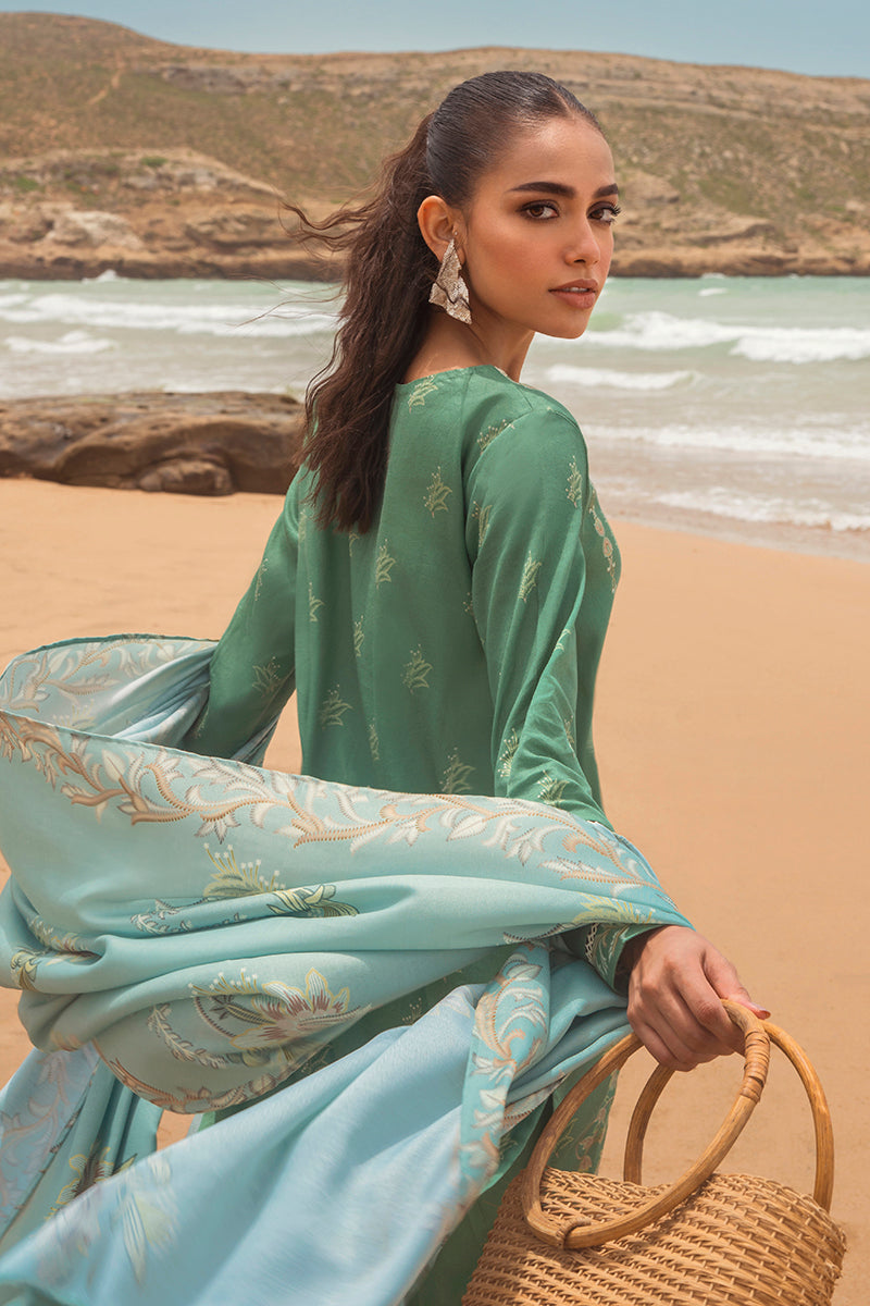 DREAM ORNATE-3PC SATIN PRINTED SUIT || COTTON SATIN UNSTITCHED-23 || CROSS STITCH in UK USA UAE online kapraye.com