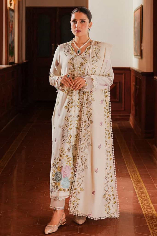 IVORY GARDEN-3PC SATIN EMBROIDERED SUIT | SATIN DE LUXE | CROSS STITCH