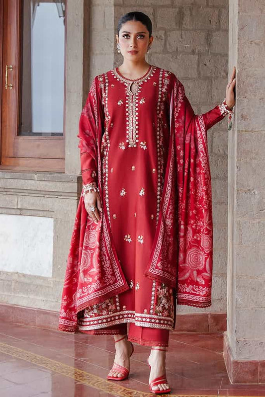 RUBY WHISPER-3PC SATIN EMBROIDERED SUIT | SATIN DE LUXE | CROSS STITCH