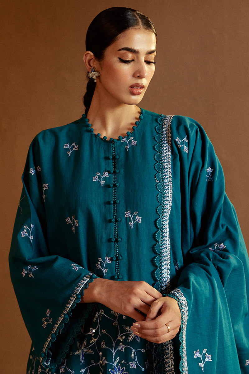 TURQUOISE MEADOW-3 PC KHADDAR EMBROIDERED SUIT | WINTER COLLECTION-24 | CROSS STITCH