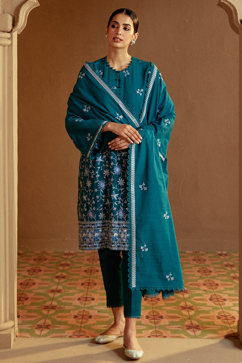 TURQUOISE MEADOW-3 PC KHADDAR EMBROIDERED SUIT | WINTER COLLECTION-24 | CROSS STITCH