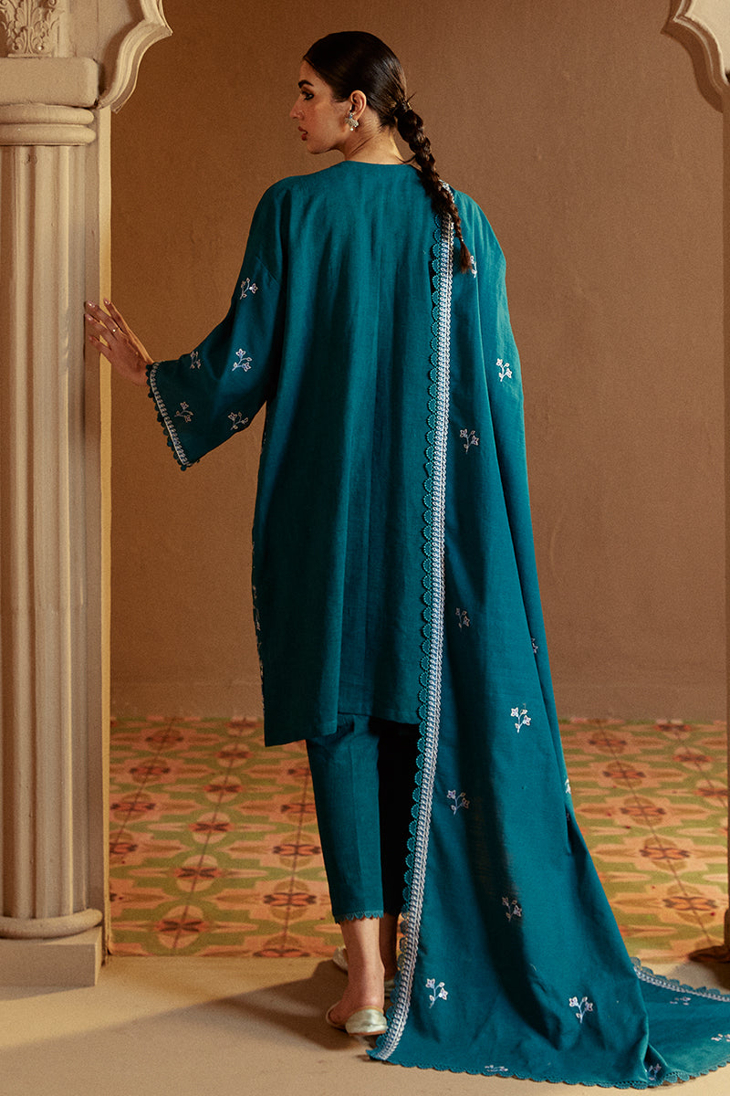 TURQUOISE MEADOW-3 PC KHADDAR EMBROIDERED SUIT | WINTER COLLECTION-24 | CROSS STITCH