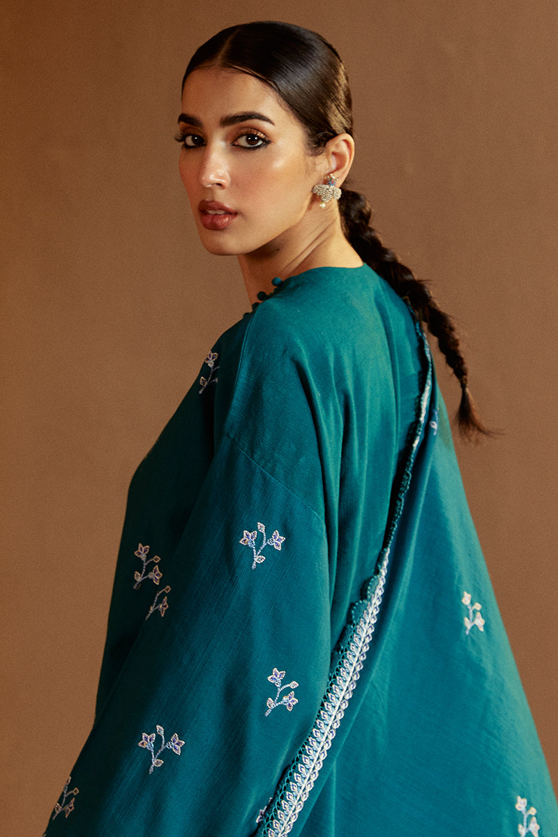 TURQUOISE MEADOW-3 PC KHADDAR EMBROIDERED SUIT | WINTER COLLECTION-24 | CROSS STITCH