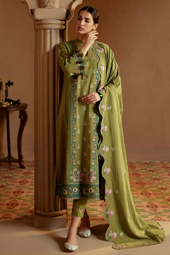 GREEN OASIS-3 PC KHADDAR EMBROIDERED SUIT | WINTER COLLECTION-24 | CROSS STITCH