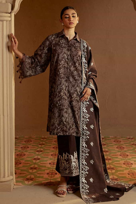 NUTMEG NOIR-3 PC KHADDAR PRINTED SUIT | WINTER COLLECTION-24 | CROSS STITCH