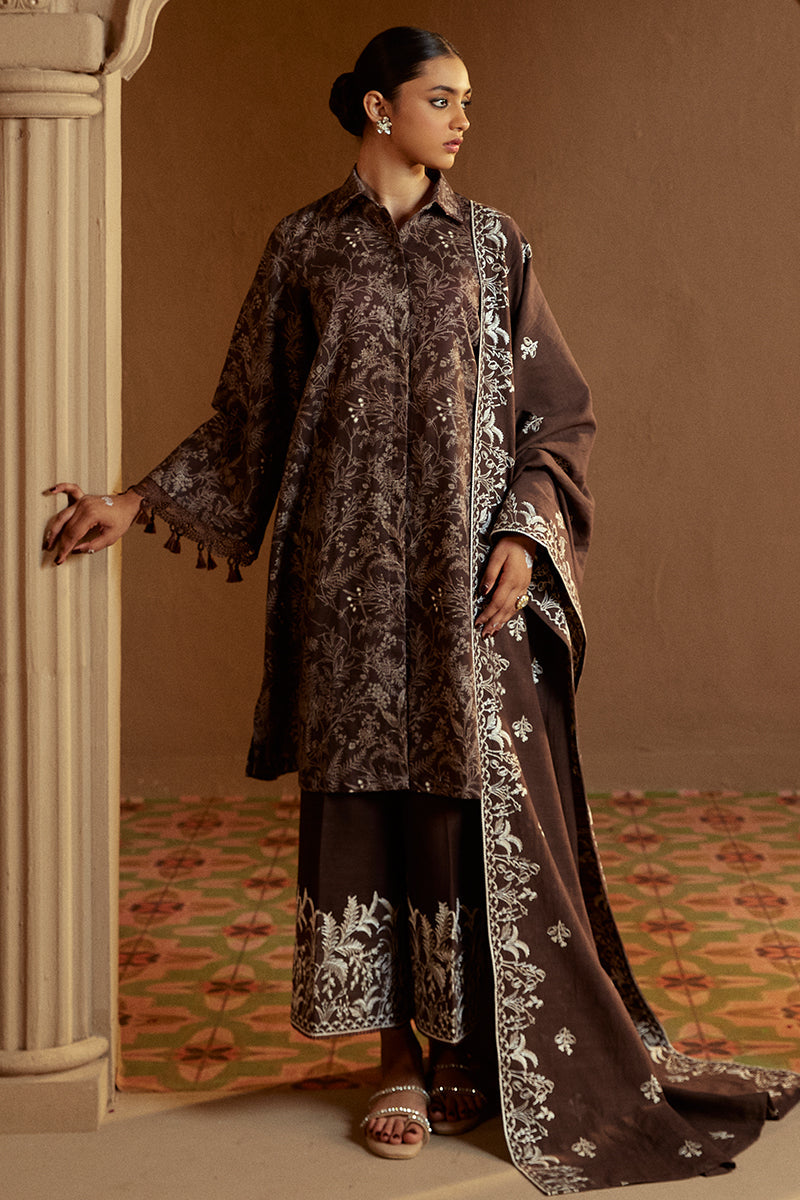 NUTMEG NOIR-3 PC KHADDAR PRINTED SUIT | WINTER COLLECTION-24 | CROSS STITCH