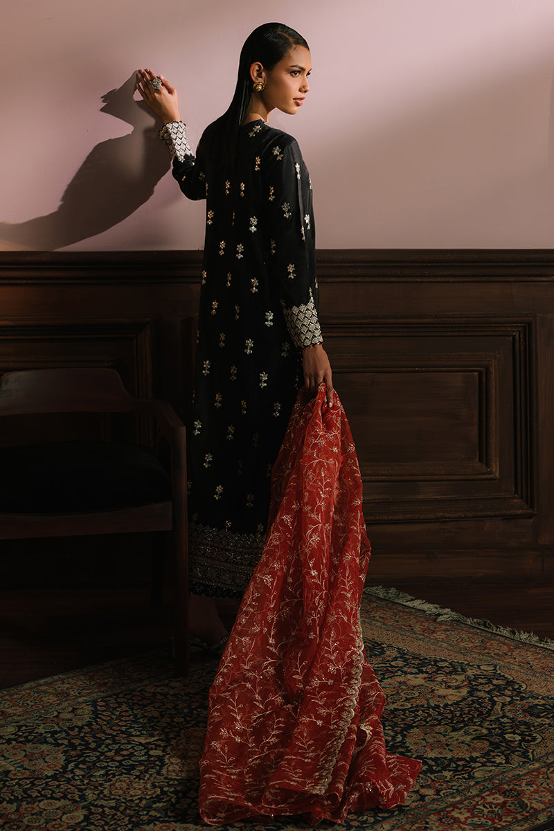 SCARLET CINNABAR-3PC SILK EMBROIDERED SUIT | WEDDING UNSTITCHED | CROSS STITCH in UK USA UAE online kapraye.com