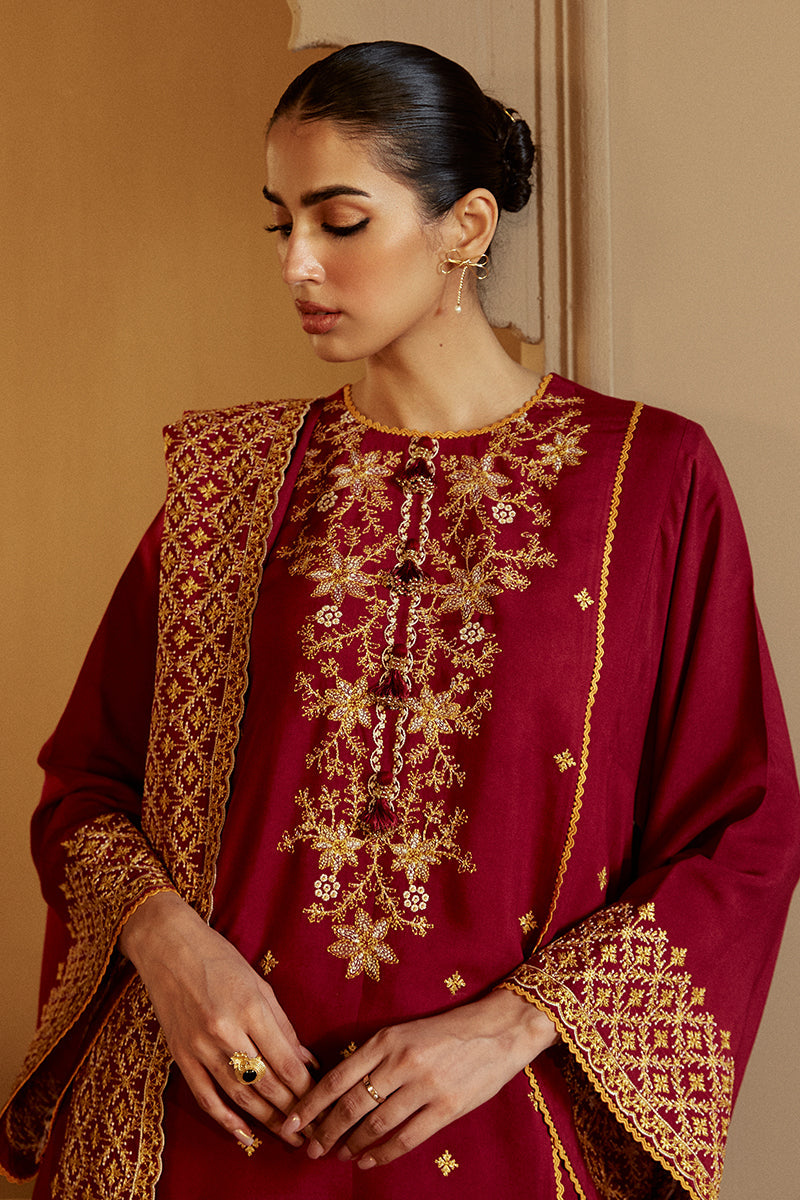 REGAL ROSEWOOD-3 PC LINEN EMBROIDERED SUIT | WINTER COLLECTION-24 | CROSS STITCH