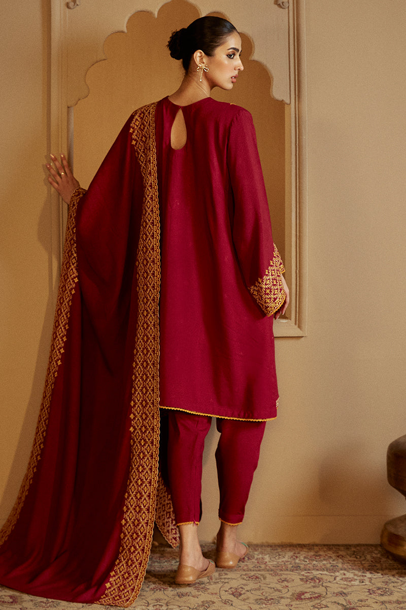 REGAL ROSEWOOD-3 PC LINEN EMBROIDERED SUIT | WINTER COLLECTION-24 | CROSS STITCH