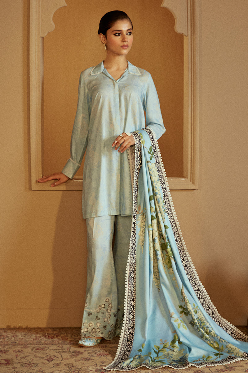 AZURE WISTERIA-3 PC LINEN EMBROIDERED SUIT | WINTER COLLECTION-24 | CROSS STITCH