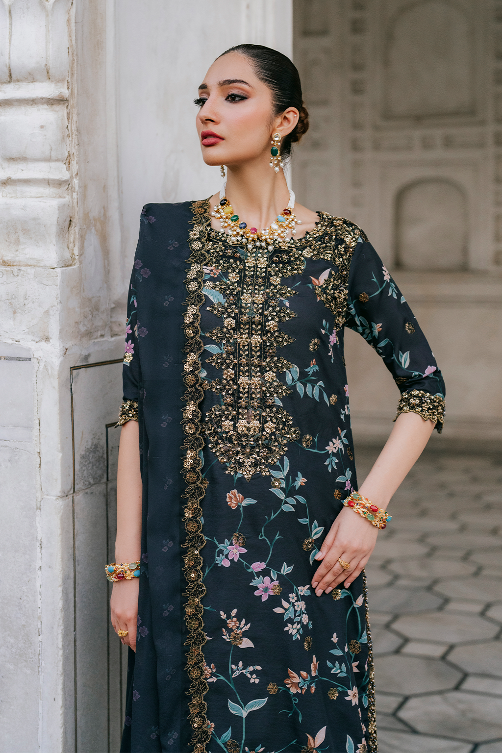 UE-317 Embroidered Raw Silk | Printed Formals | IZNIK