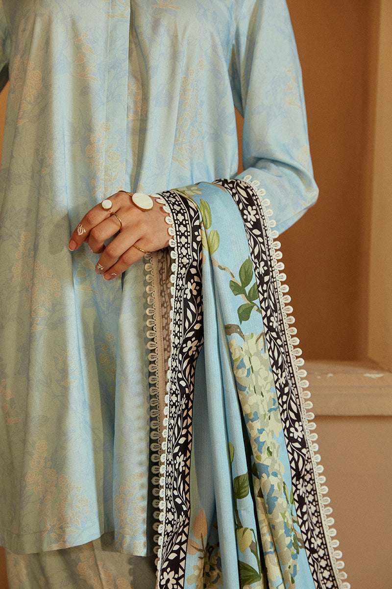 AZURE WISTERIA-3 PC LINEN EMBROIDERED SUIT | WINTER COLLECTION-24 | CROSS STITCH