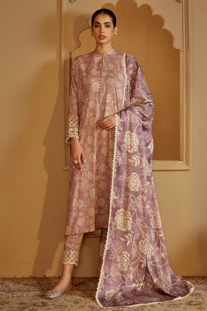 DUSKY PURPLE-3 PC LINEN EMBROIDERED SUIT | WINTER COLLECTION-24 | CROSS STITCH