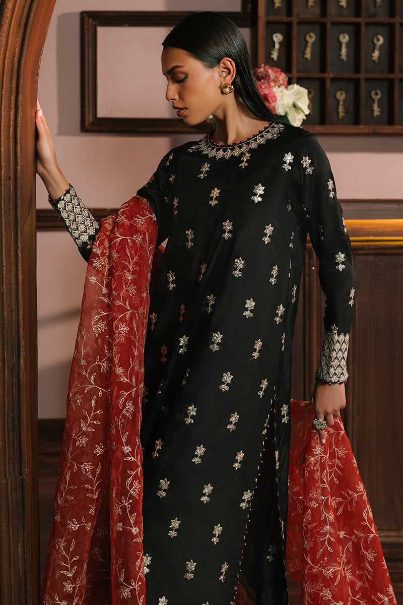 SCARLET CINNABAR-3PC SILK EMBROIDERED SUIT | WEDDING UNSTITCHED | CROSS STITCH in UK USA UAE online kapraye.com