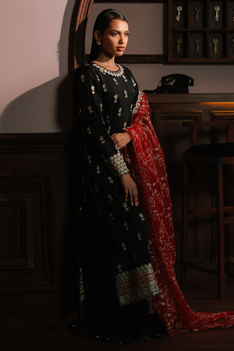 SCARLET CINNABAR-3PC SILK EMBROIDERED SUIT | WEDDING UNSTITCHED | CROSS STITCH in UK USA UAE online kapraye.com