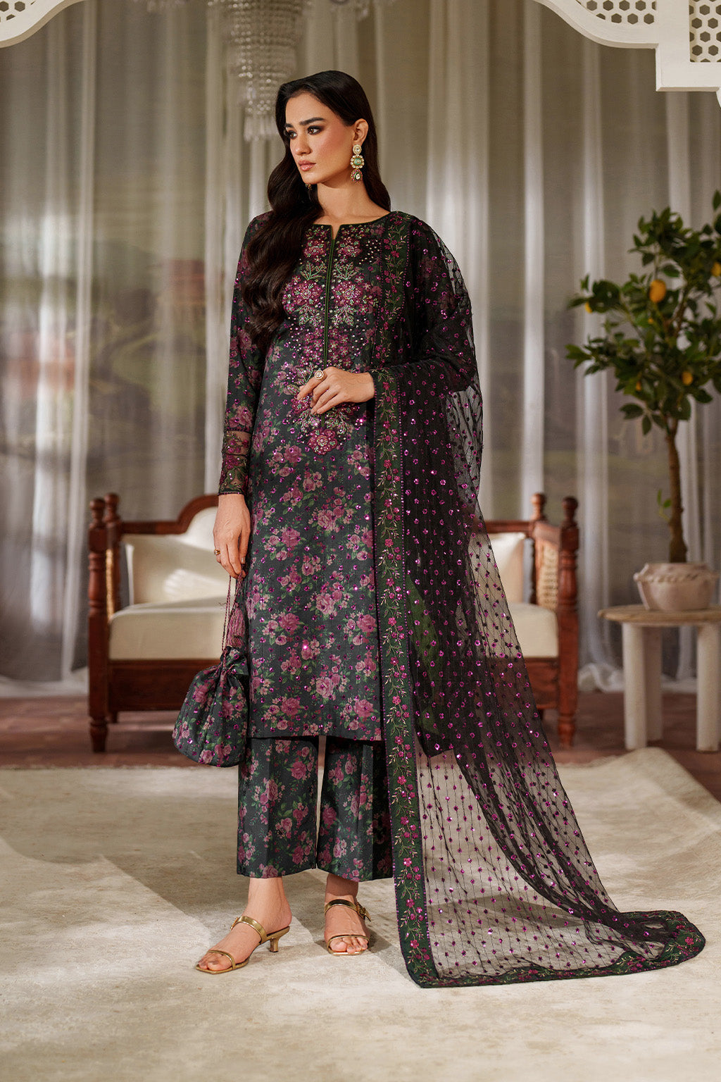 UE-537 Printed Raw Silk | Printed Formals | IZNIK