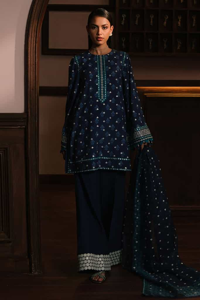 AZURE ELEGANCE-3PC SILK EMBROIDERED SUIT | WEDDING UNSTITCHED | CROSS STITCH in UK USA UAE online kapraye.com