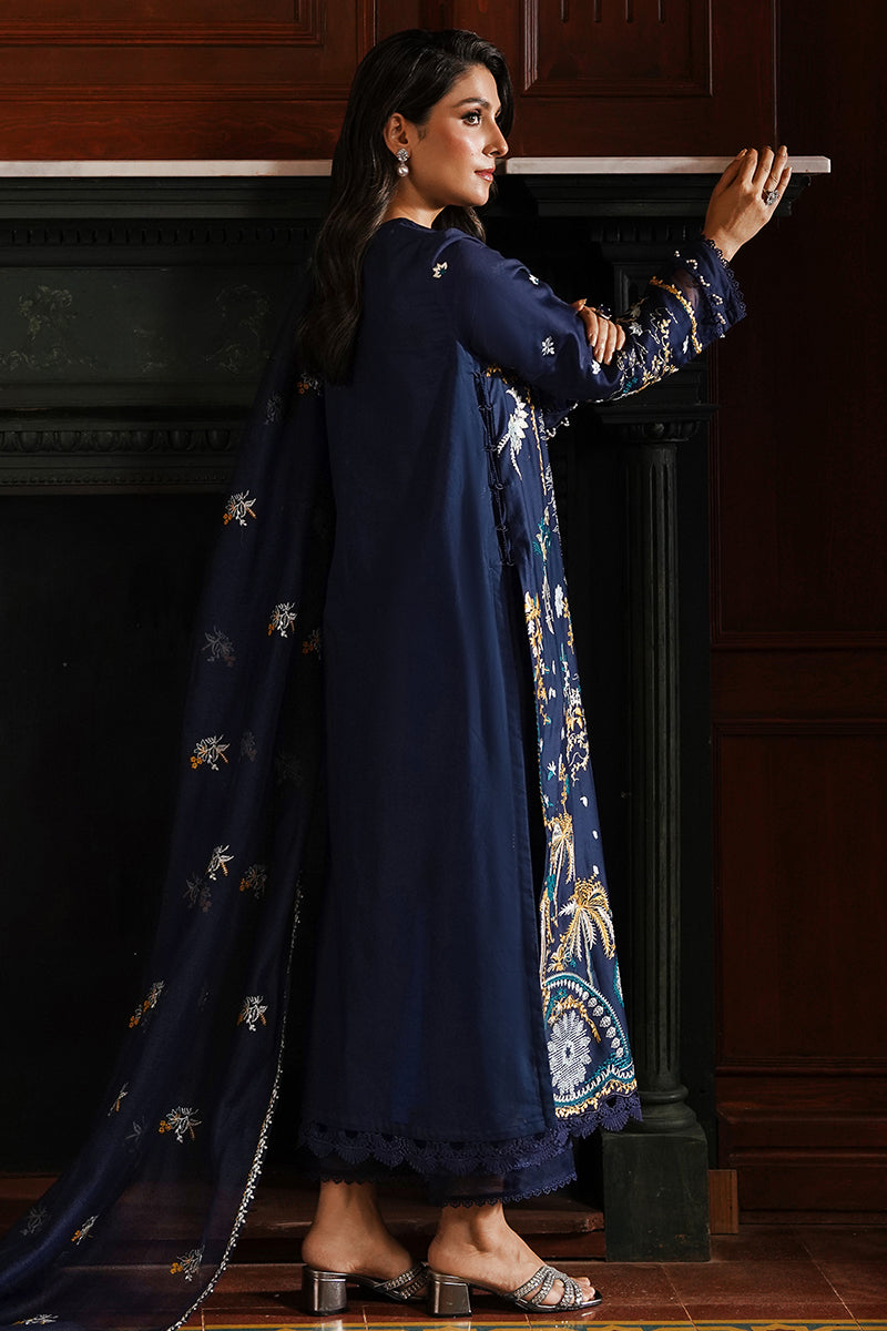 CELESTIAL NAVY-3PC SATIN EMBROIDERED SUIT | SATIN DE LUXE | CROSS STITCH