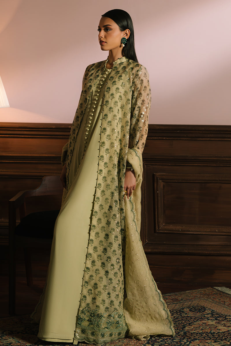 GLEAMING GOLD-4PC NET EMBROIDERED SUIT | WEDDING UNSTITCHED | CROSS STITCH in UK USA UAE online kapraye.com