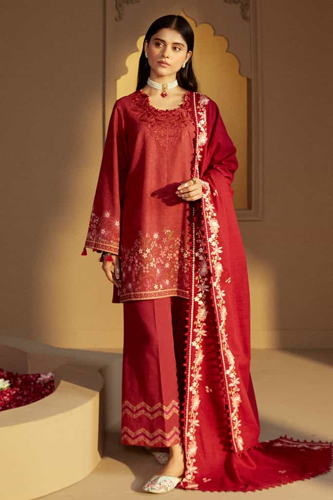 GARNET RIME-3 PC KHADDAR PRINTED SUIT | WINTER COLLECTION-24 | CROSS STITCH