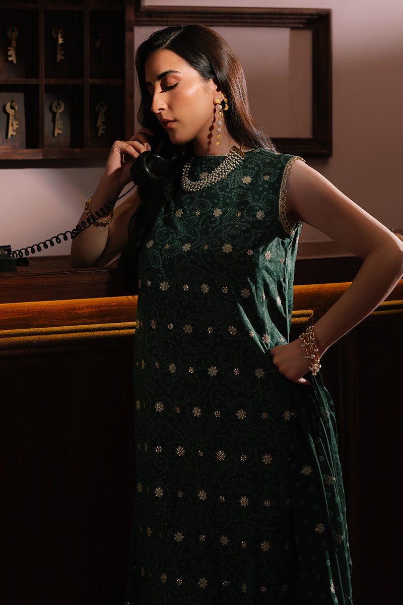 EMERALD MAJESTY-3PC SILK EMBROIDERED SUIT | WEDDING UNSTITCHED | CROSS STITCH in UK USA UAE online kapraye.com