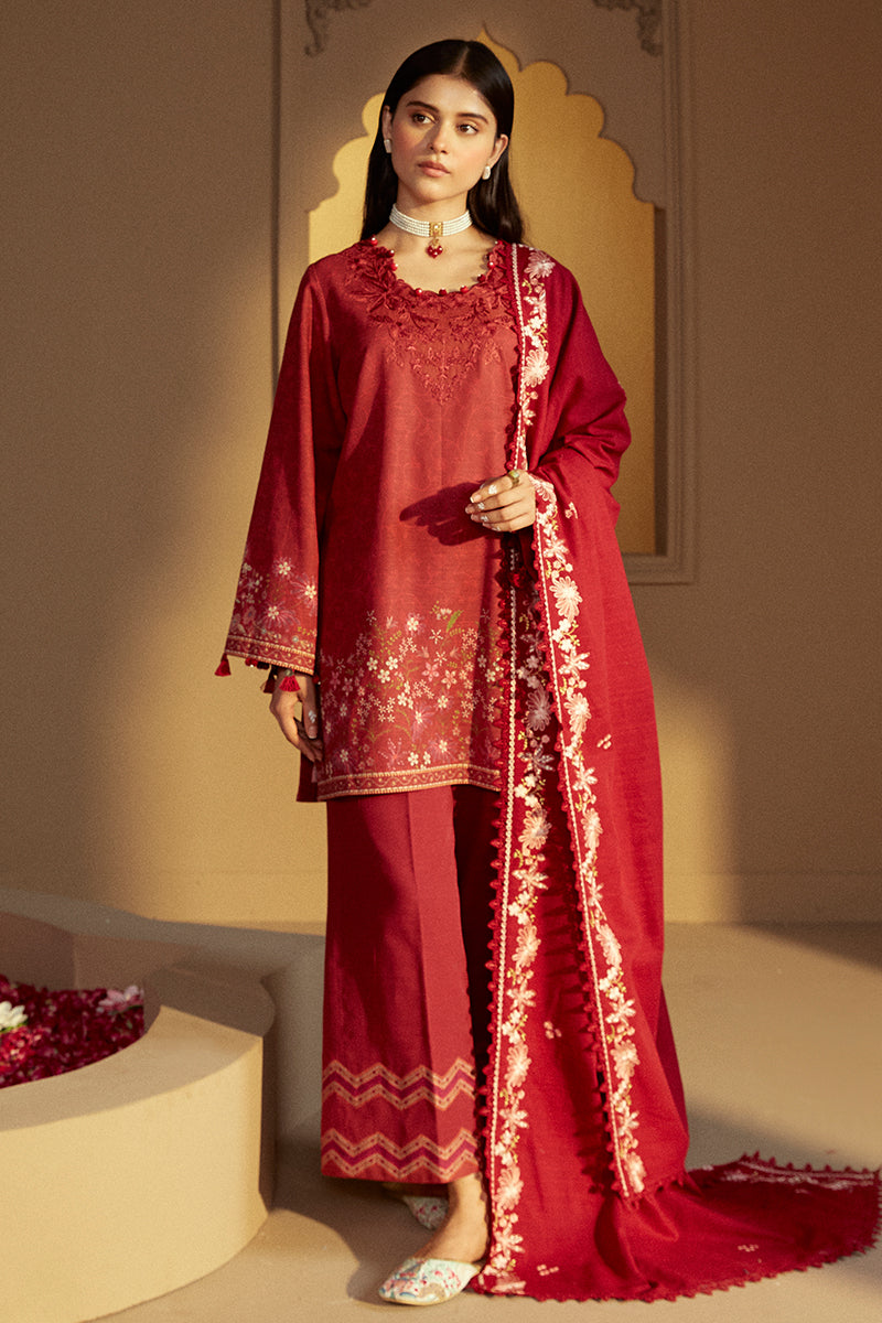 GARNET RIME-3 PC KHADDAR PRINTED SUIT | WINTER COLLECTION-24 | CROSS STITCH