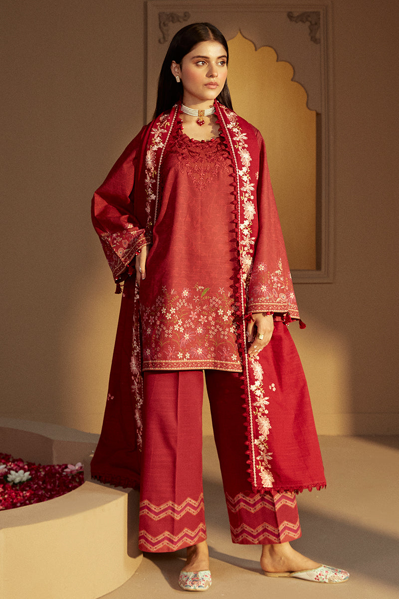 GARNET RIME-3 PC KHADDAR PRINTED SUIT | WINTER COLLECTION-24 | CROSS STITCH