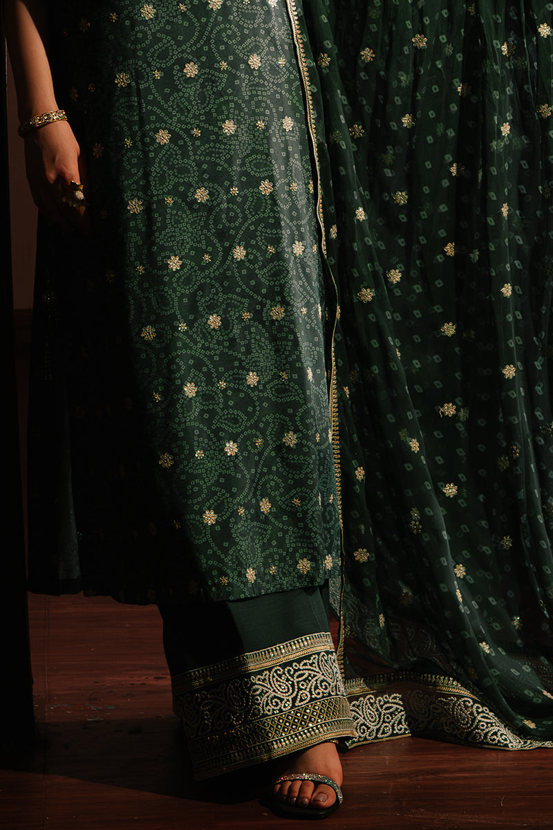 EMERALD MAJESTY-3PC SILK EMBROIDERED SUIT | WEDDING UNSTITCHED | CROSS STITCH in UK USA UAE online kapraye.com