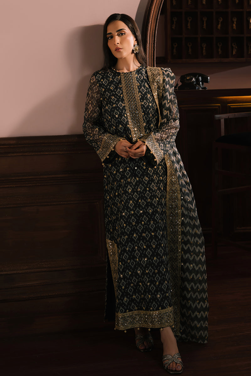 TEAL NOIR-4PC NET EMBROIDERED SUIT | WEDDING UNSTITCHED | CROSS STITCH in UK USA UAE online kapraye.com