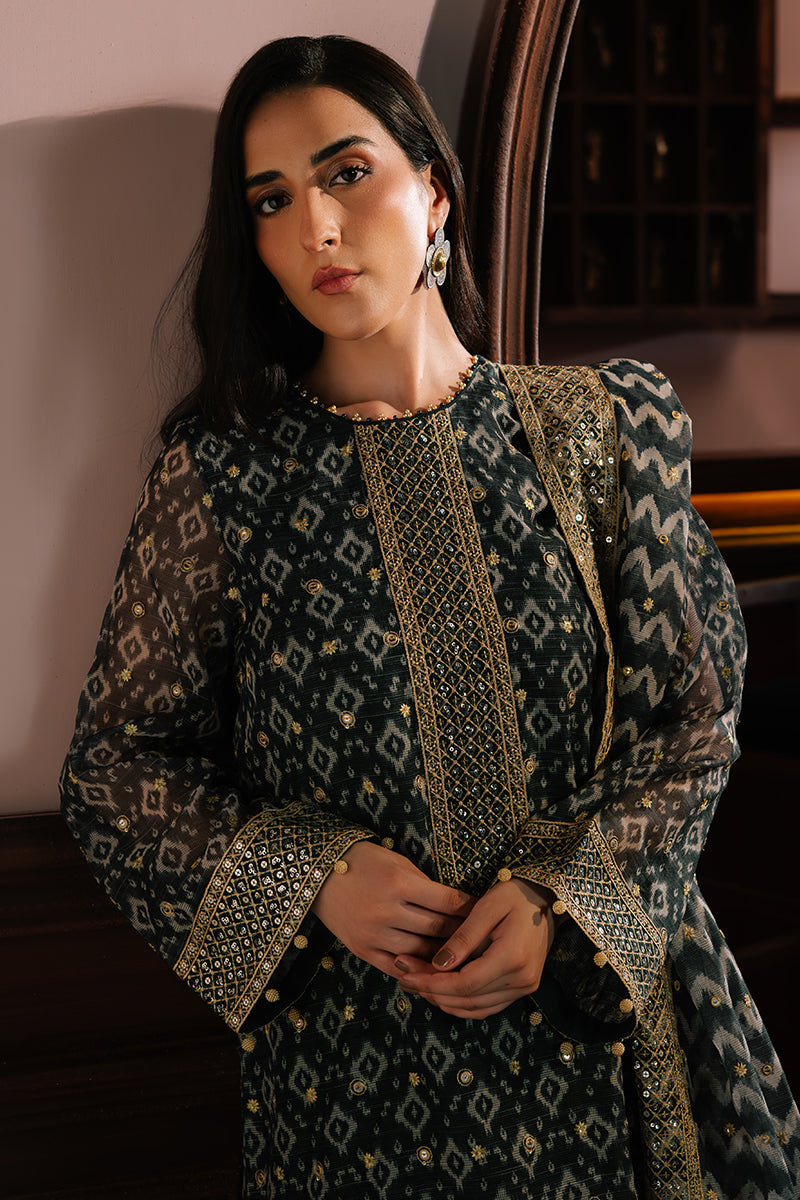 TEAL NOIR-4PC NET EMBROIDERED SUIT | WEDDING UNSTITCHED | CROSS STITCH in UK USA UAE online kapraye.com