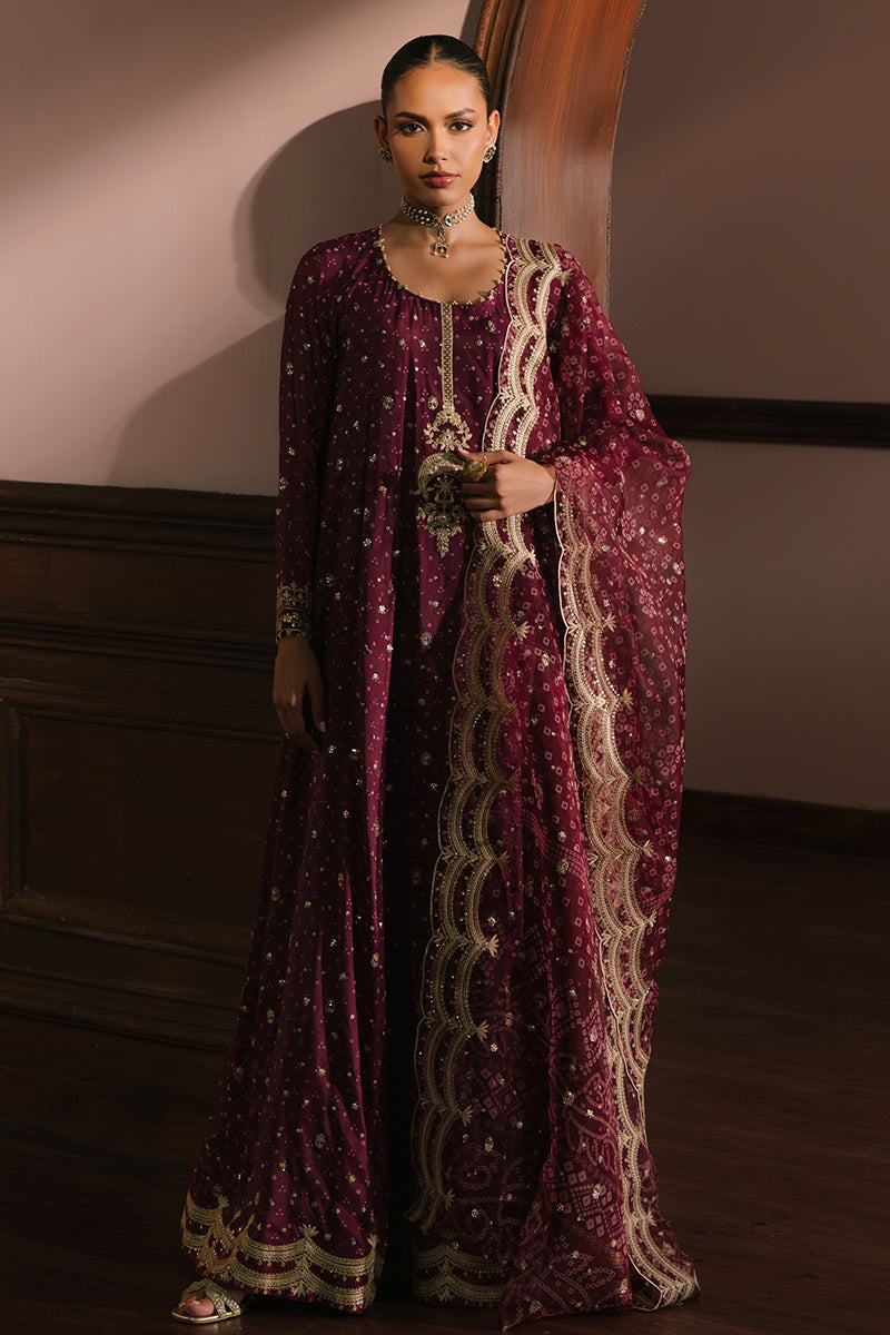 RADIANT ORCHID-3PC SILK EMBROIDERED SUIT | WEDDING UNSTITCHED | CROSS STITCH in UK USA UAE online kapraye.com