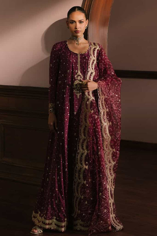 RADIANT ORCHID-3PC SILK EMBROIDERED SUIT | WEDDING UNSTITCHED | CROSS STITCH