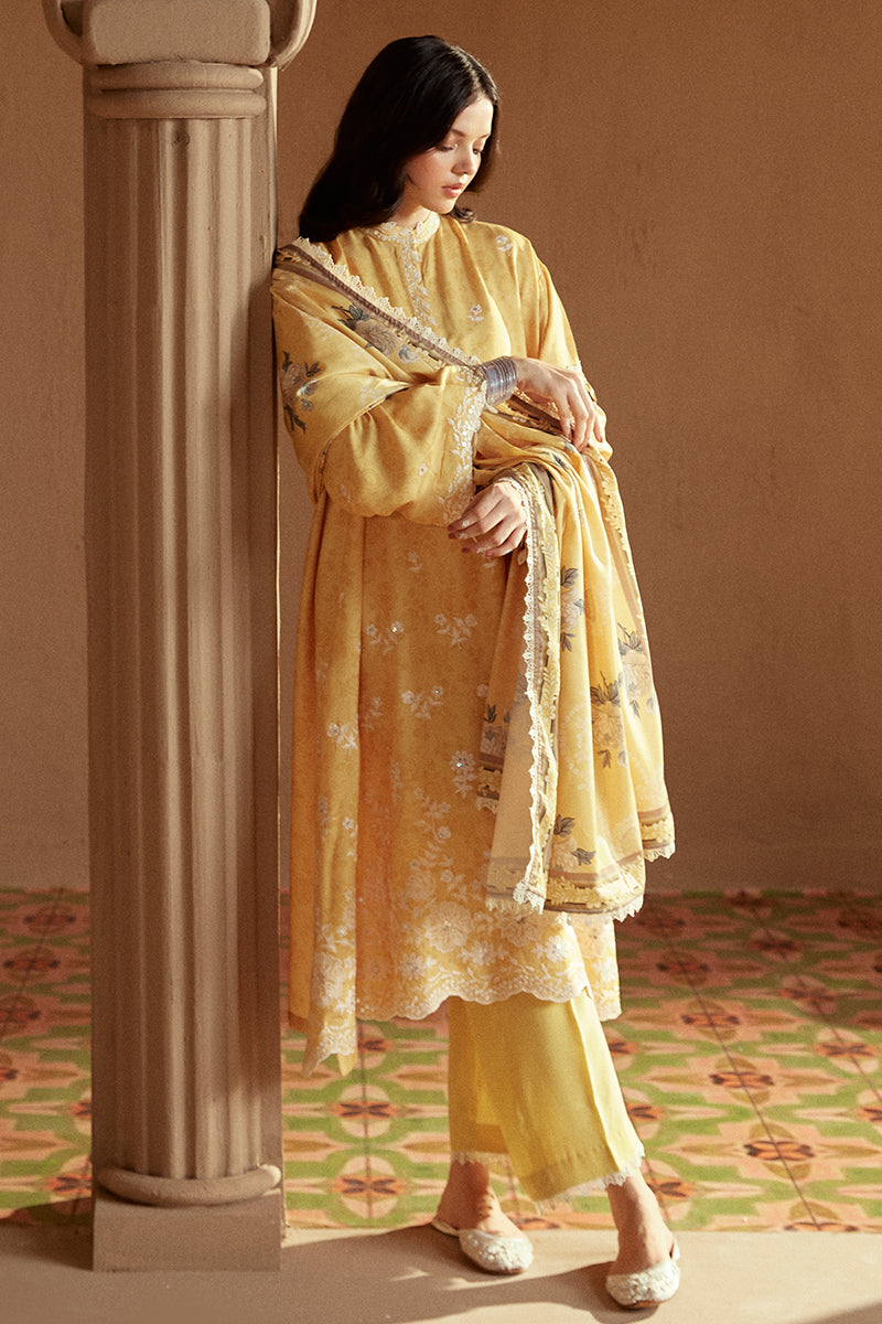 OCHRE TINT-3 PC LINEN EMBROIDERED SUIT | WINTER COLLECTION-24 | CROSS STITCH