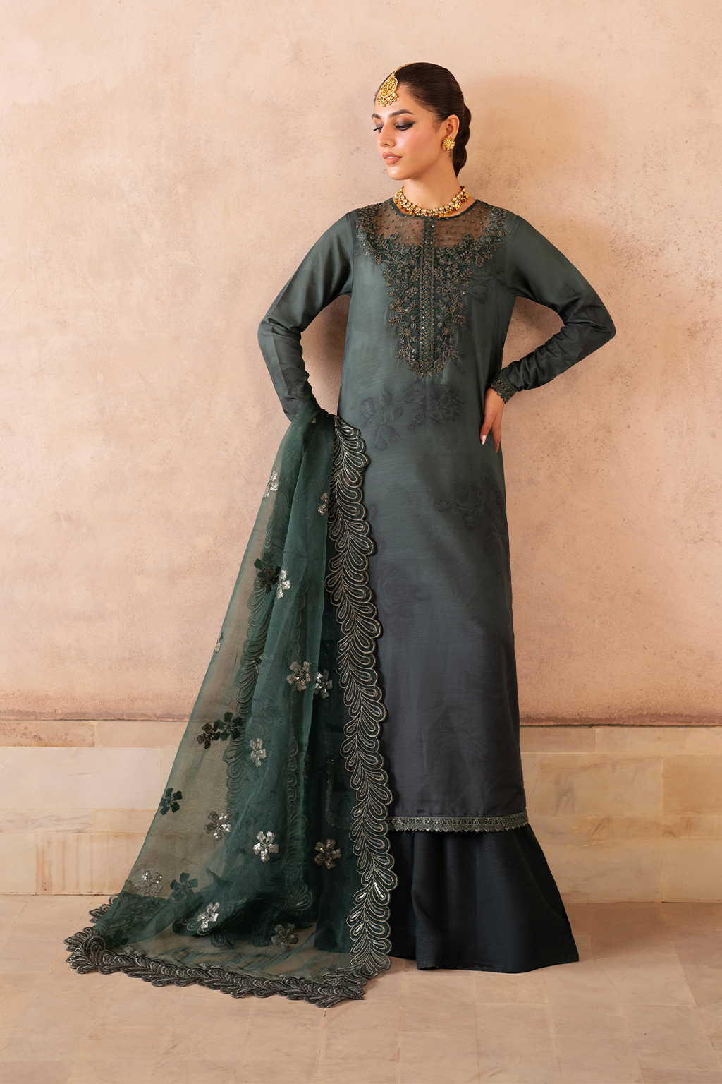 UE-324 Embroidered Raw Silk | Printed Formals | IZNIK