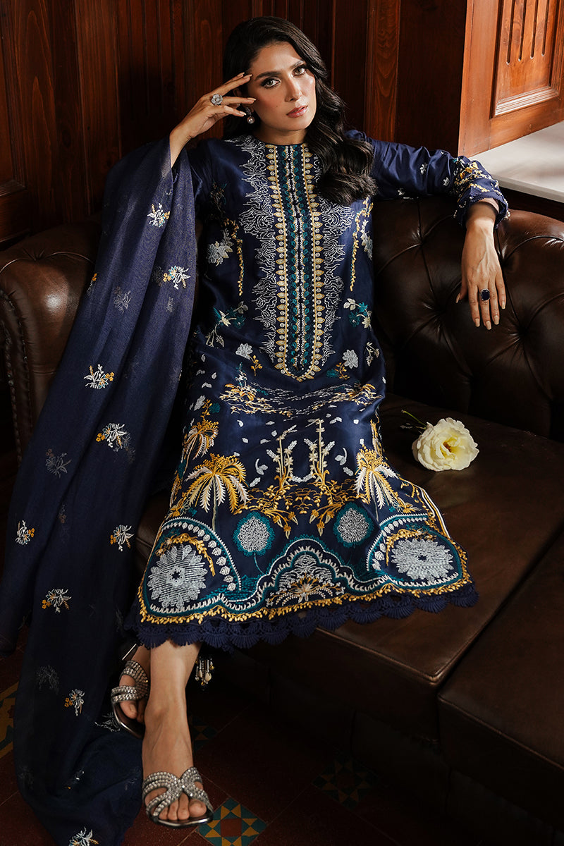 CELESTIAL NAVY-3PC SATIN EMBROIDERED SUIT | SATIN DE LUXE | CROSS STITCH