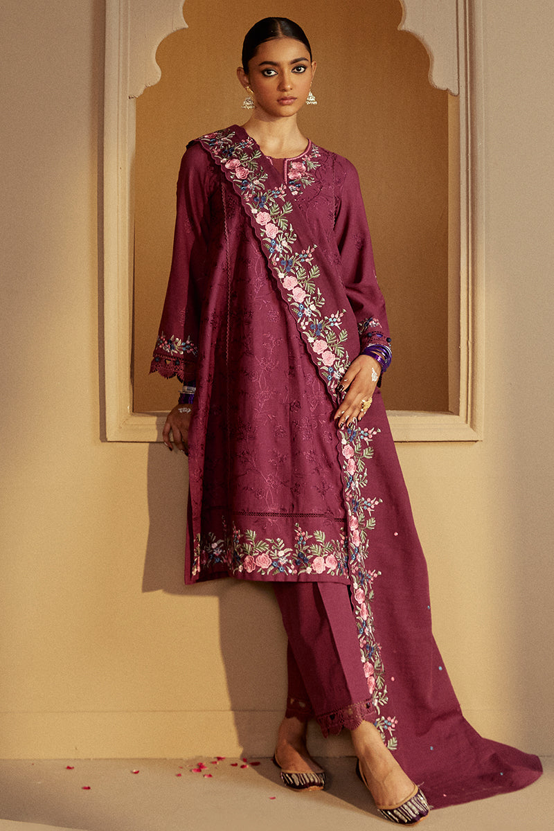 PLUM RADIANCE-3 PC KHADDAR EMBROIDERED SUIT | WINTER COLLECTION-24 | CROSS STITCH