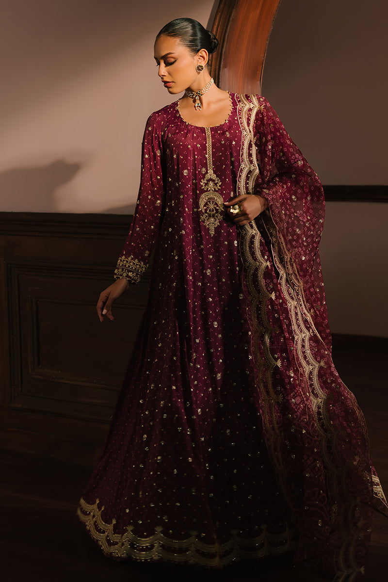 RADIANT ORCHID-3PC SILK EMBROIDERED SUIT | WEDDING UNSTITCHED | CROSS STITCH in UK USA UAE online kapraye.com